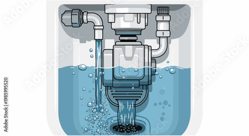 Close-up of a sink drain with water flowing and bubbles