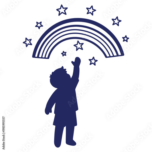 Child Reaching for Rainbow and Stars a Symbol of Dreams Hope and Imagination