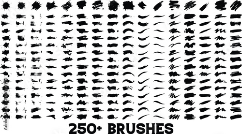 Collection of various brush strokes and marks for digital art and design  over two hundred fifty different brushes