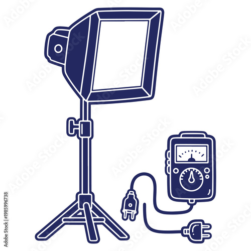 Stylized Illustration of Photography Lighting Equipment including Softbox and Meter showcasing Studio Essentials and Creative Tools for Photographers