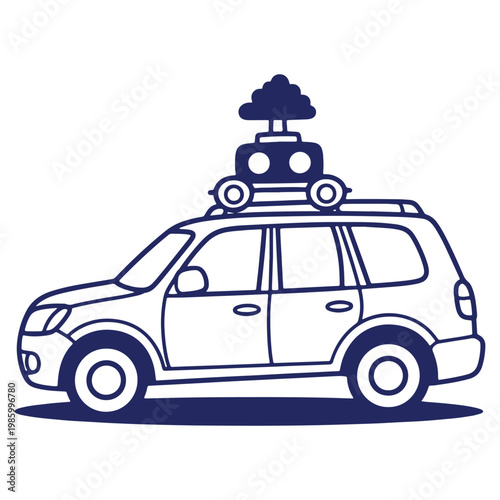 Stylized Self Driving Vehicle Illustration with LiDAR and Outline Design for Transportation and Technology Concepts