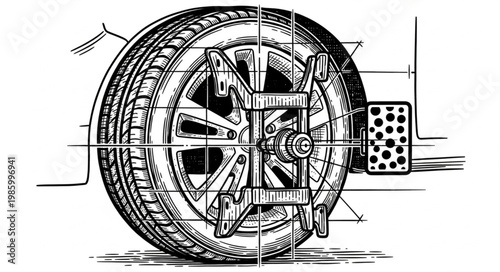 Car wheel and tire assembly showing rim and components.