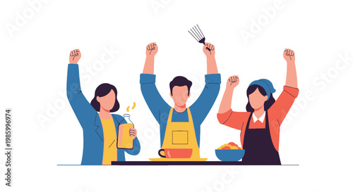 Happy Friends Cooking and Cheers in Kitchen Celebration