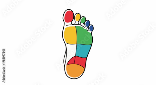 Colorful schematic of a human foot with zoned areas
