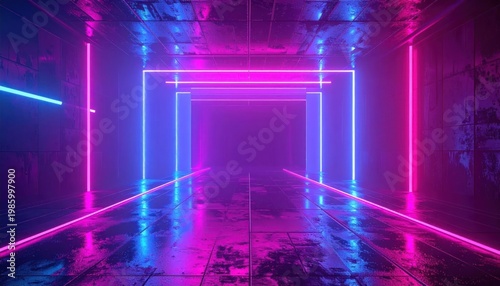 Futuristic Neon Tunnel with Blue and Pink Lights.