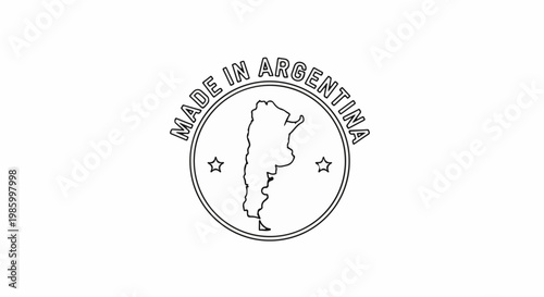 Circular badge with outline of Argentina and text "Made in Argentina