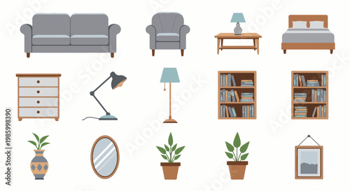 Collection of pixel art home furnishings and decor items