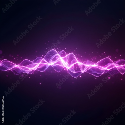 Abstract Digital Sound Wave Visualization with Neon Purple Glow, Audio Frequency Spectrum Background, Futuristic Music Technology Concept, Dynamic Waveform Energy Lines for Sound Design and Signal Pro