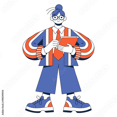 Illustration of a person holding books in a clean design for children reading