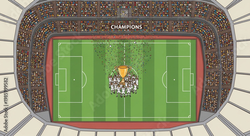 Football Team Celebrating Championship Victory in a Crowded Stadium

