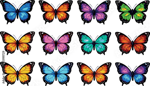 Colorful butterfly set vector clipart vibrant realistic gradient butterflies bundle PNG SVG EPS for logo sticker Cricut print design