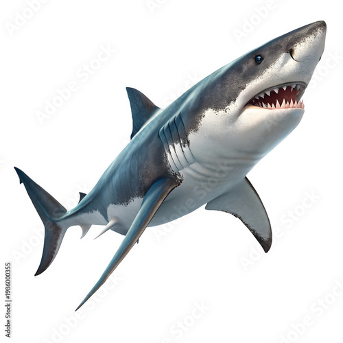 A large gray shark with its mouth open on transparent background