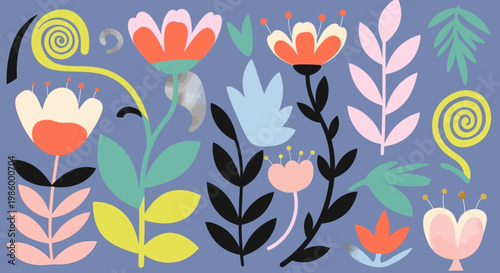 Vibrant floral pattern with colorful flowers.