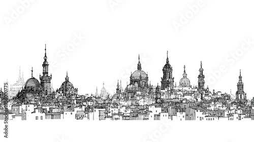 Silhouette of an Old Town Skyline with Domes and Spires in Historic Architectural Scene