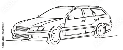 Minimalist station wagon line art car icon. Generative AI