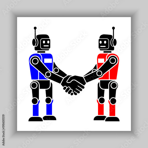 Humanoid Robots Shaking Hands Vector.