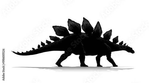 Stegosaurus Silhouette with Iconic Plates Along the Back in Prehistoric Dinosaur Illustration