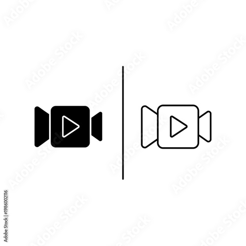 Camera and play button icon set with video camera recording technology interface production shooting entertainment videography playback