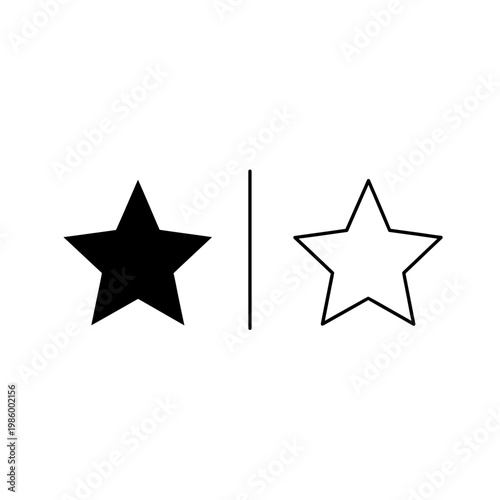 Star icon comparison: solid black versus outline with star shaped favorite highlight comparison geometric achievement contrast minimalist