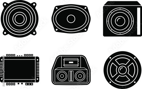 Car Audio Soundbox Glyph Silhouette Vector Set