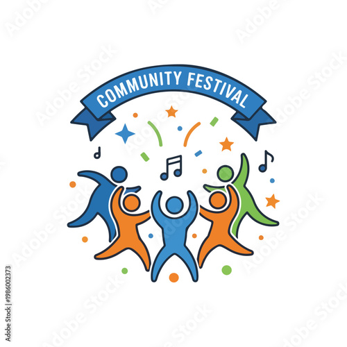 Community Festival Celebration with Dancing Figures