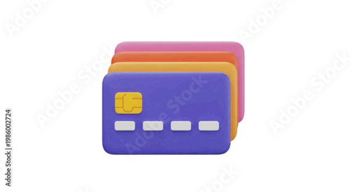 Vector illustration of credit cards stacked in different colors on a transparent background