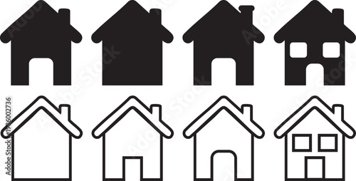 Houses icons set. Vector hand drawn silhouettes collection for real estate concept or home button or illustration.