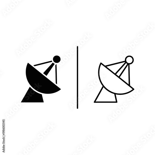 Satellite dish icon for communication technology and broadcast signal reception with satellite communication technology broadcast reception