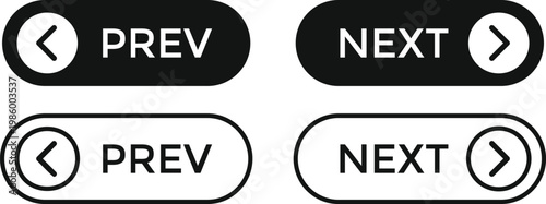 Next and Previous Button icon Set. Directional Control Symbols. Left and right pointer icons. Navigation arrows and direction design. Forward and backward signs. 