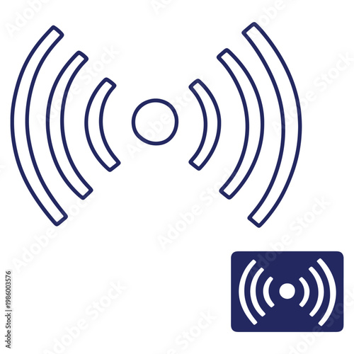 Blue Wireless Signal Icon Set for Connectivity and Communication Needs with Rectangle Design Element at the Bottom