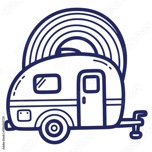Charming Caravan Adventure Awaits Minimalist Icon for Travel and Outdoor Fun with a Distinctive Color Scheme
