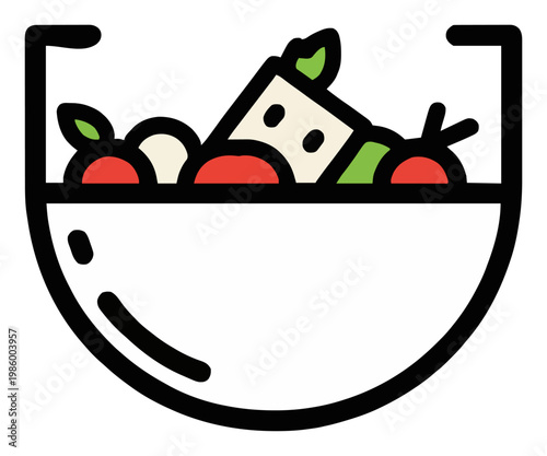 Minimalist Line-Art Greek Salad Bowl Icon. Generative AI