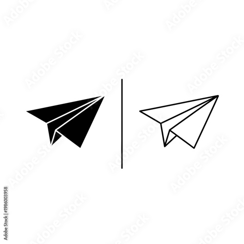 Black and white paper plane icons for communication and messaging design elements with communication aircraft interface aviation creativity