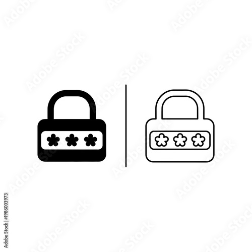 Security padlock and password access icons featuring solid and outline designs for data protection and account privacy password security protection