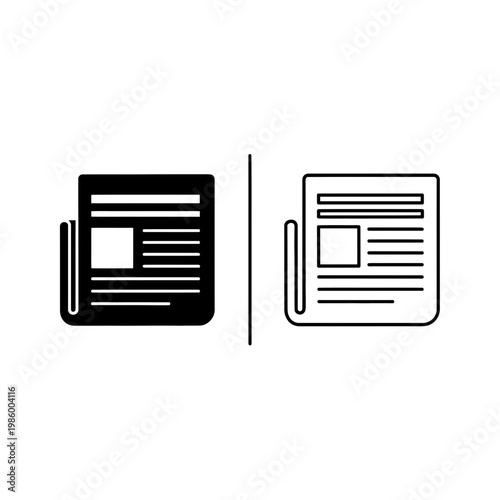 Newspaper publication icons in solid and thin outline style for daily news and media design with newspaper publication journalism newsletter