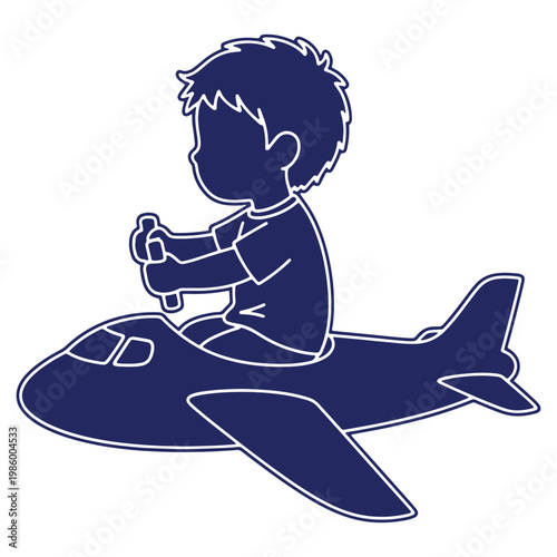 Little boy piloting an airplane with joy and imagination vector illustration of a childs adventure and dreams concept