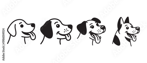 Foto Set of dog head illustrations with open mouths and tongues out, smiling