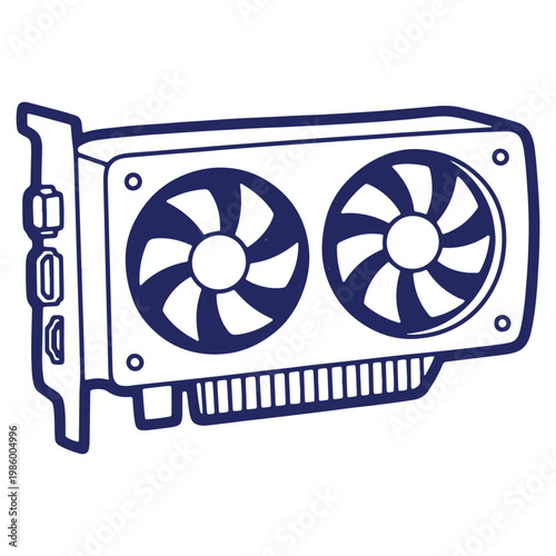 Stylized Graphic Card with Two Cooling Fans a Digital Illustration for Technology Enthusiasts and Gaming Designs