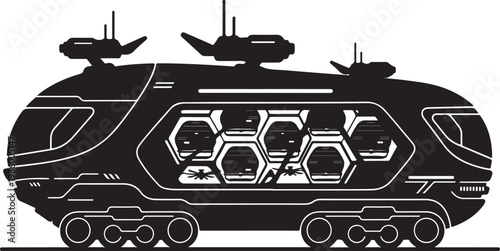 Futuristic spacecraft, sci-fi vehicle, black illustration, space shuttle, futuristic design