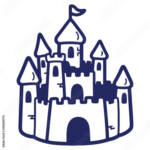 Whimsical fairytale castle illustration with towers and flag perfect for storybooks and childrens designs creating magical realms