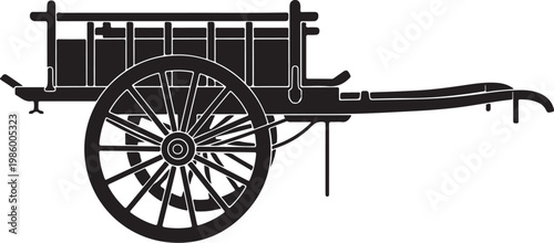 Vintage wagon, old cart, black silhouette, wheelbarrow, farm equipment