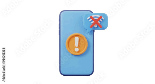 Vector illustration of 3d smartphone with no wifi connection on a transparent background