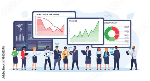 Business Team Analyzing Semiconductor Market Trends and Demand