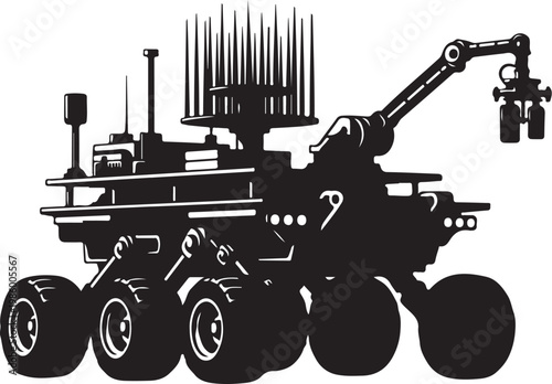 Mars rover, robotic vehicle, space exploration, black silhouette, vector illustration