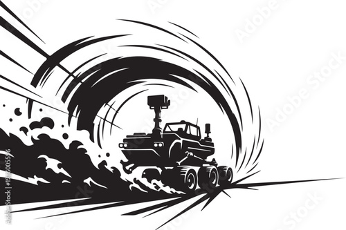 Vintage steam locomotive, speeding train, black and white vector, motion blur, illustration