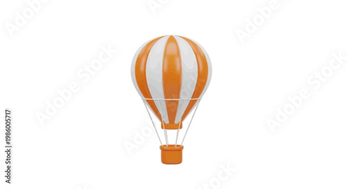 Vector illustration of 3d render of an orange and white striped hot air balloon on a transparent background