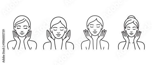 Woman's Face Skincare Routine Step-by-Step Guide, Closed Eyes.