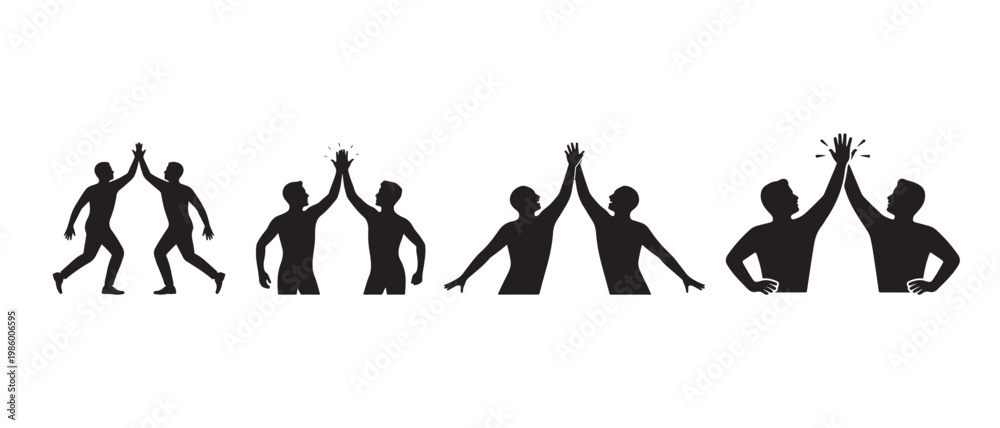 Obraz premium Dynamic People Celebrating Success, Teamwork, and Achievement on White Background.