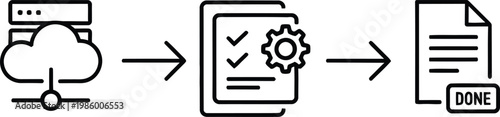 Cloud computing workflow process icon set with line art computing workflow