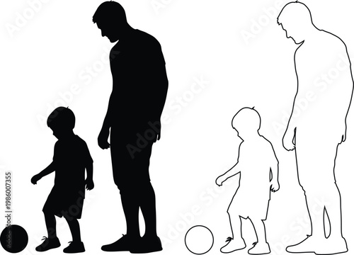 Adult and Child Playing with Sports Ball Silhouette Comparison